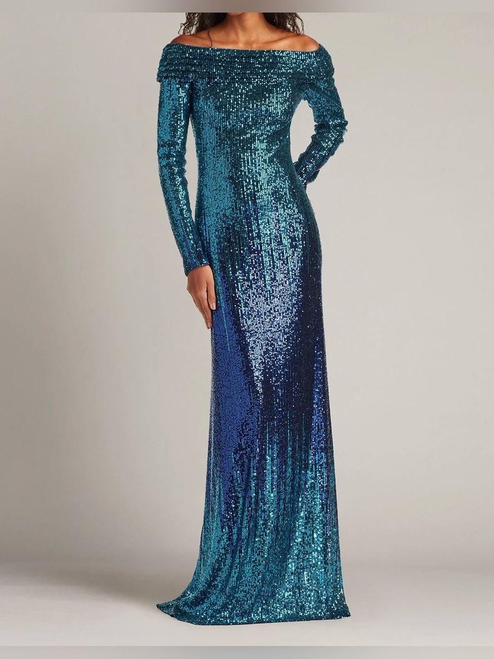 Tadashi Shoij Vionne Off-Shoulder Sequin Gown ColorRoyal Iris/Ombre NWT